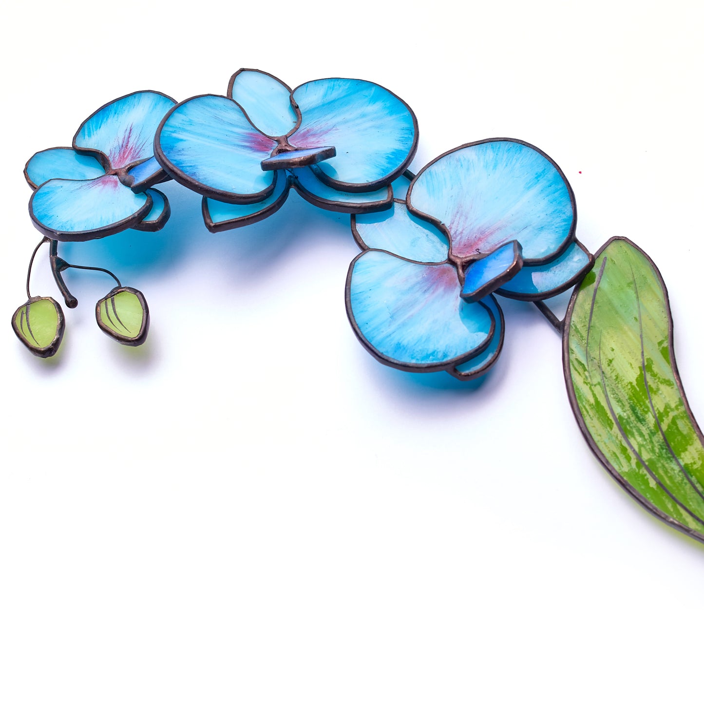 Blue Orchid Flower Stained Glass Tabletop