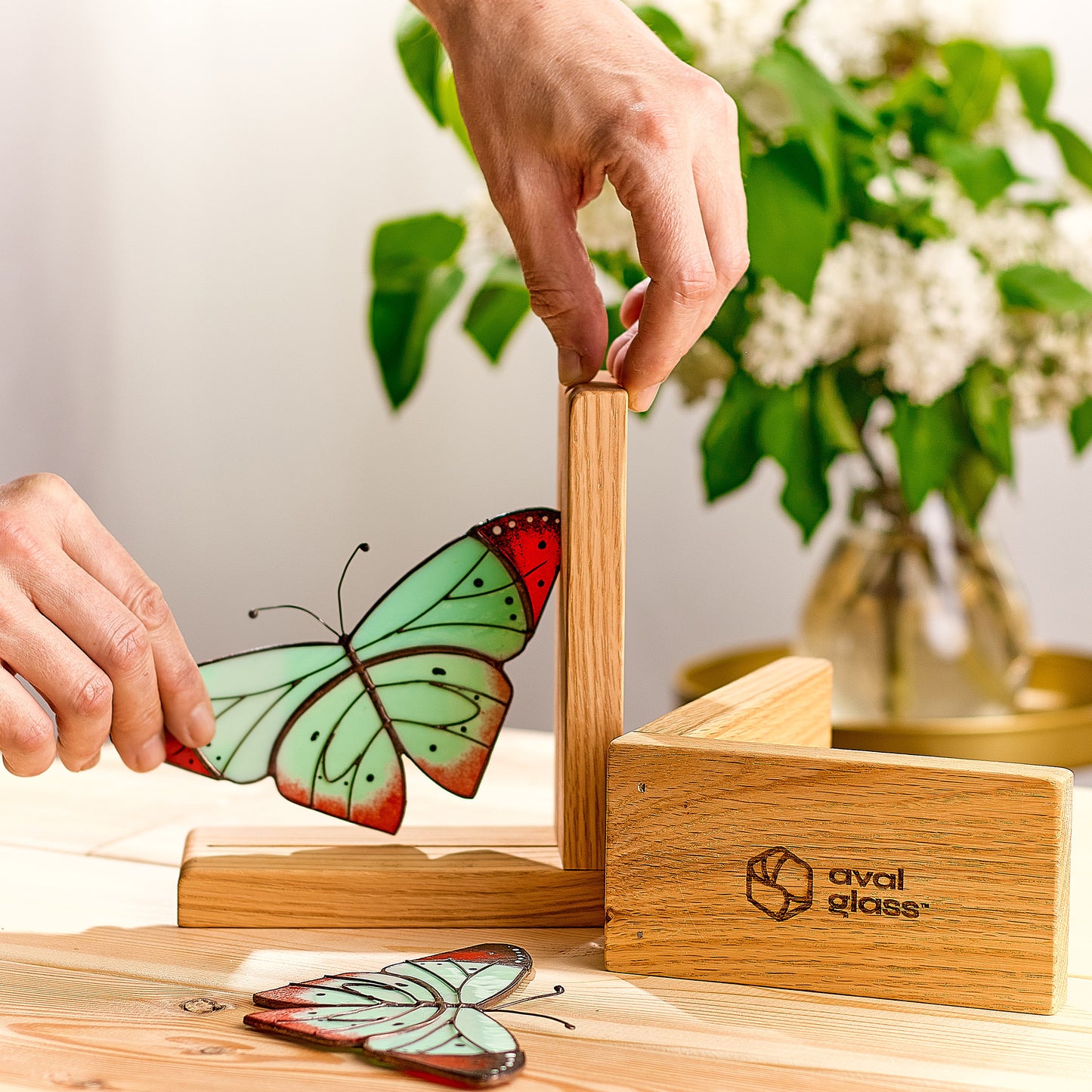 Soft Mint Butterfly Stained Glass Bookends