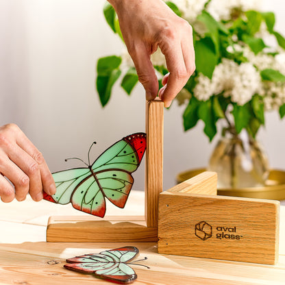 Soft Mint Butterfly Stained Glass Bookends