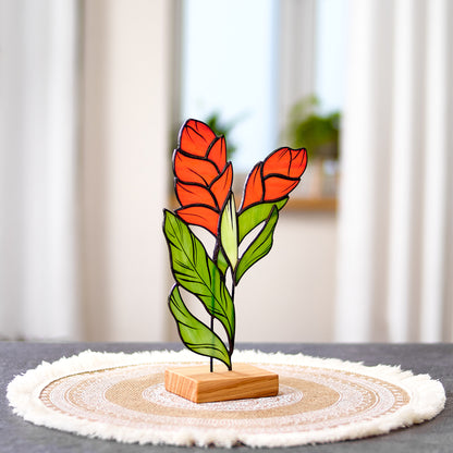 Red Ginger Flower Stained Glass Tabletop