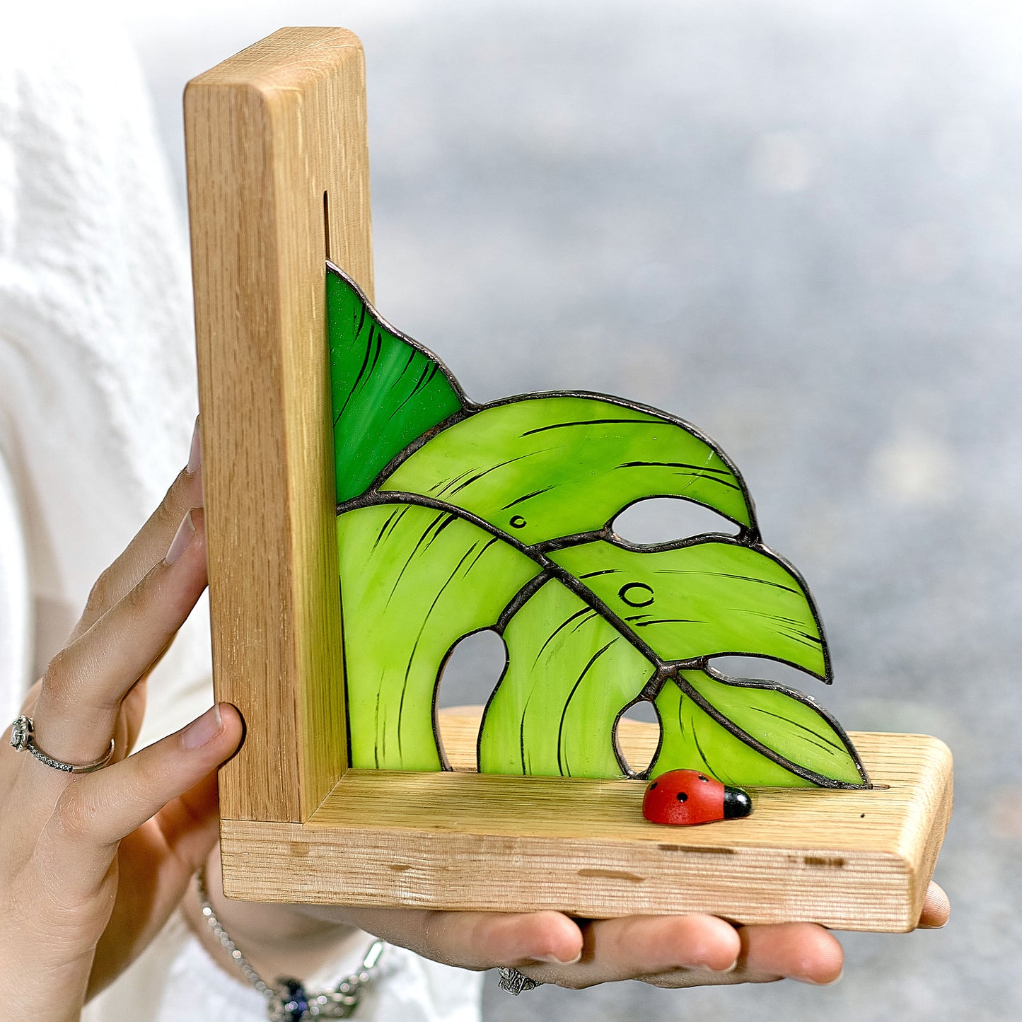 Monstera Plant Stained Glass Bookend