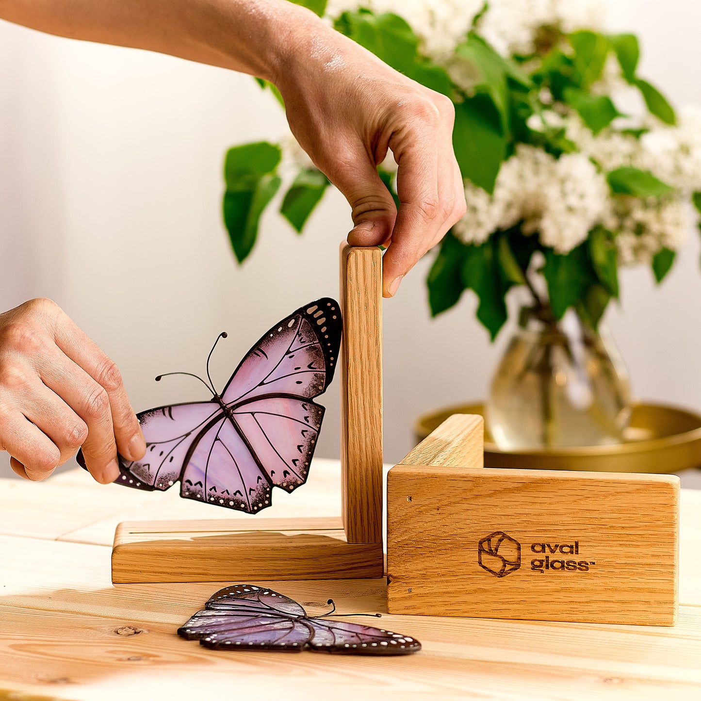 Lavender Monarch Butterfly Stained Glass Bookends