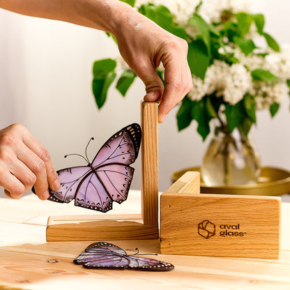 Lavender Monarch Butterfly Stained Glass Bookends