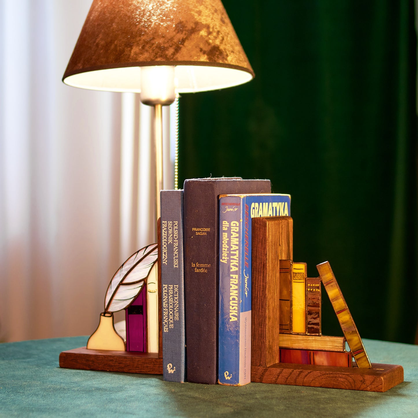 Books and Quill Stained Glass Bookends