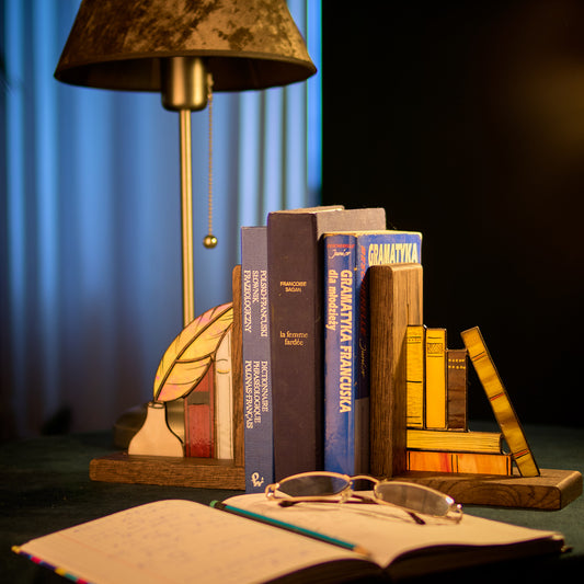 Books and Quill Stained Glass Bookends