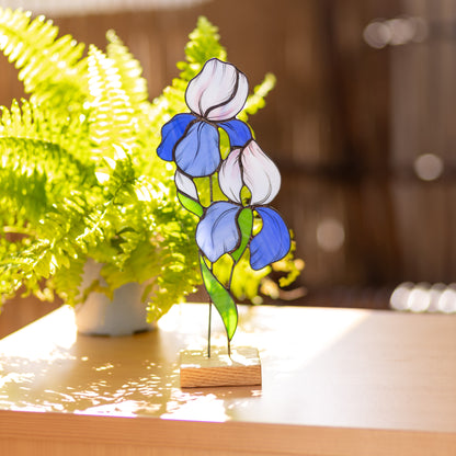 Elegant Iris Stained Glass Tabletop