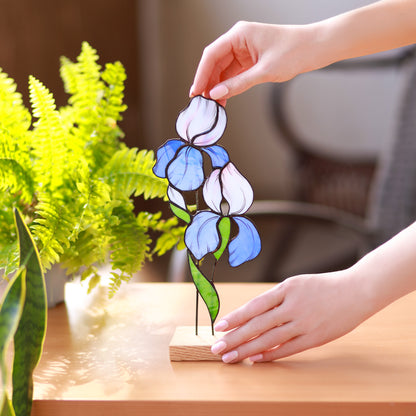 Elegant Iris Stained Glass Tabletop