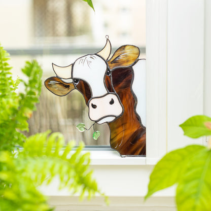 Whimsical Cow Stained Glass Window Corner