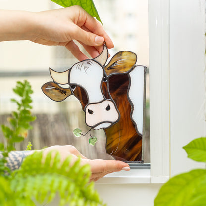 Whimsical Cow Stained Glass Window Corner