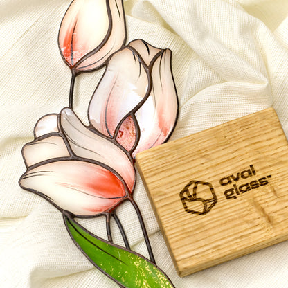 White Tulip Flower Stained Glass Tabletop