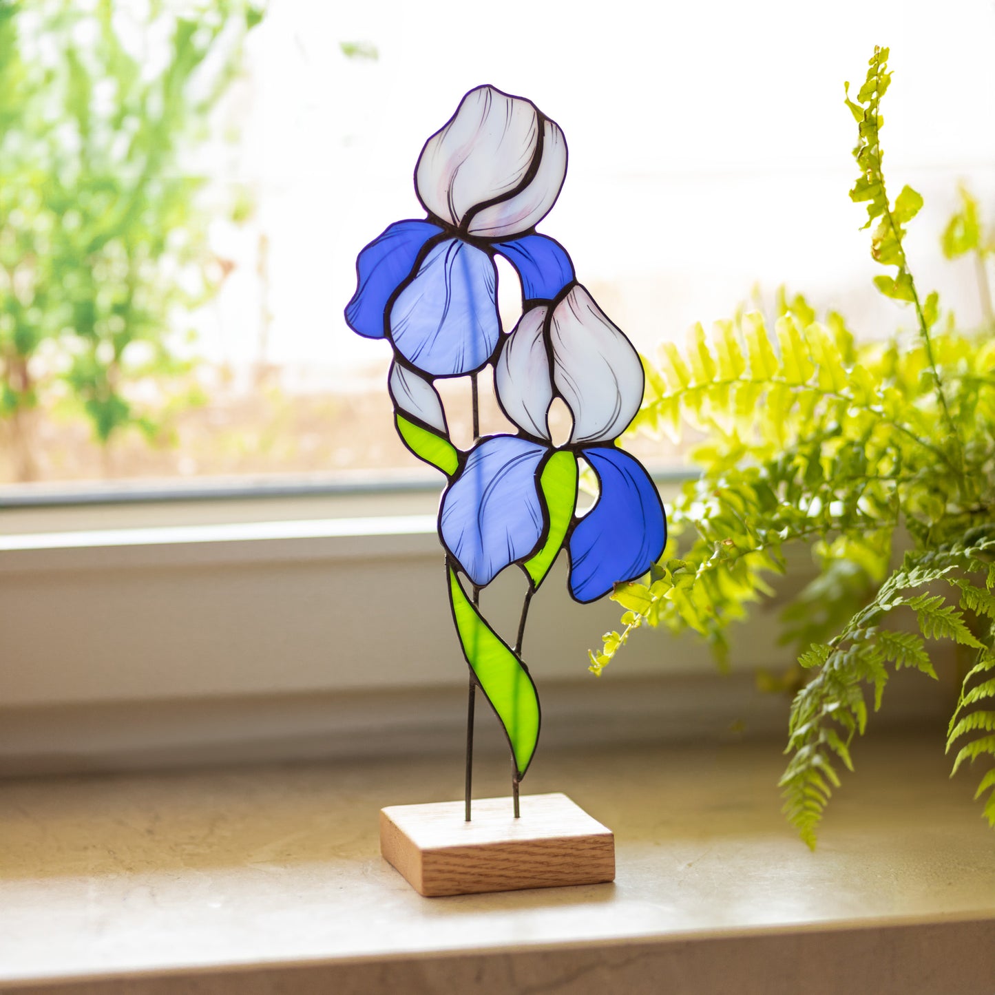 Elegant Iris Stained Glass Tabletop Accent