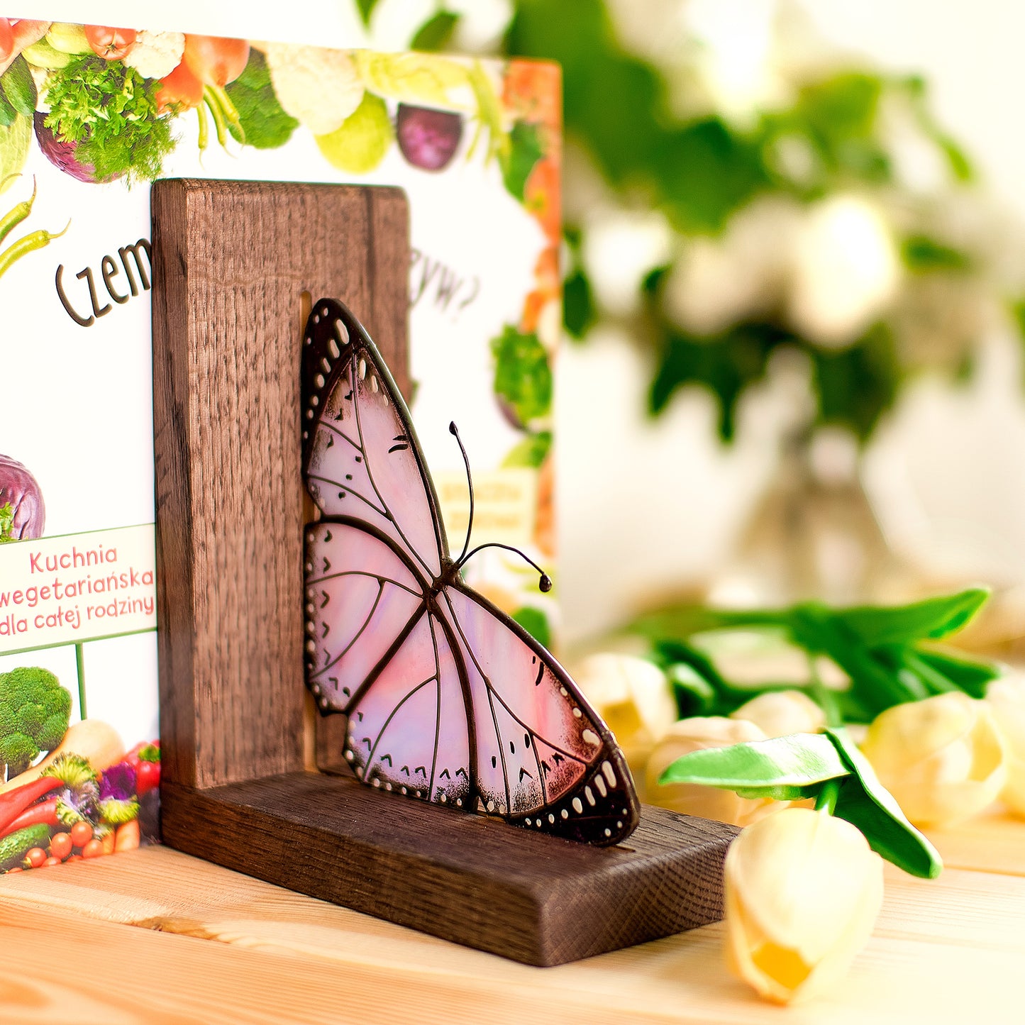 Lavender Monarch Butterfly Stained Glass Bookends