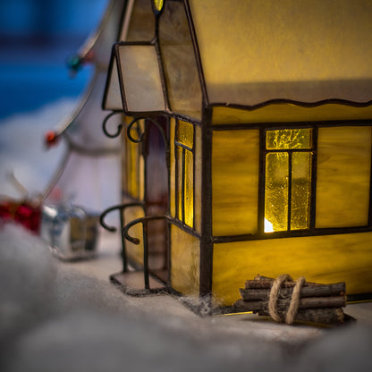 Christmas Village House Stained Glass Candle Holder