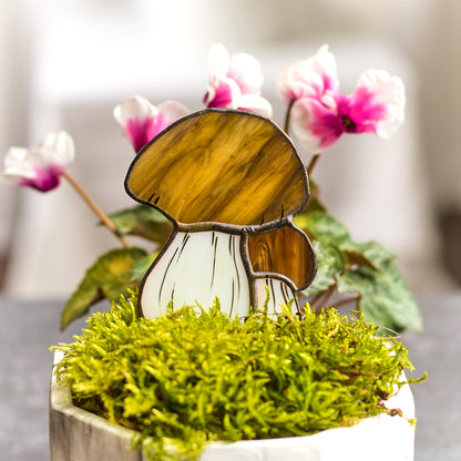 Boletus Mushroom Stained Glass Plant Pot Stake