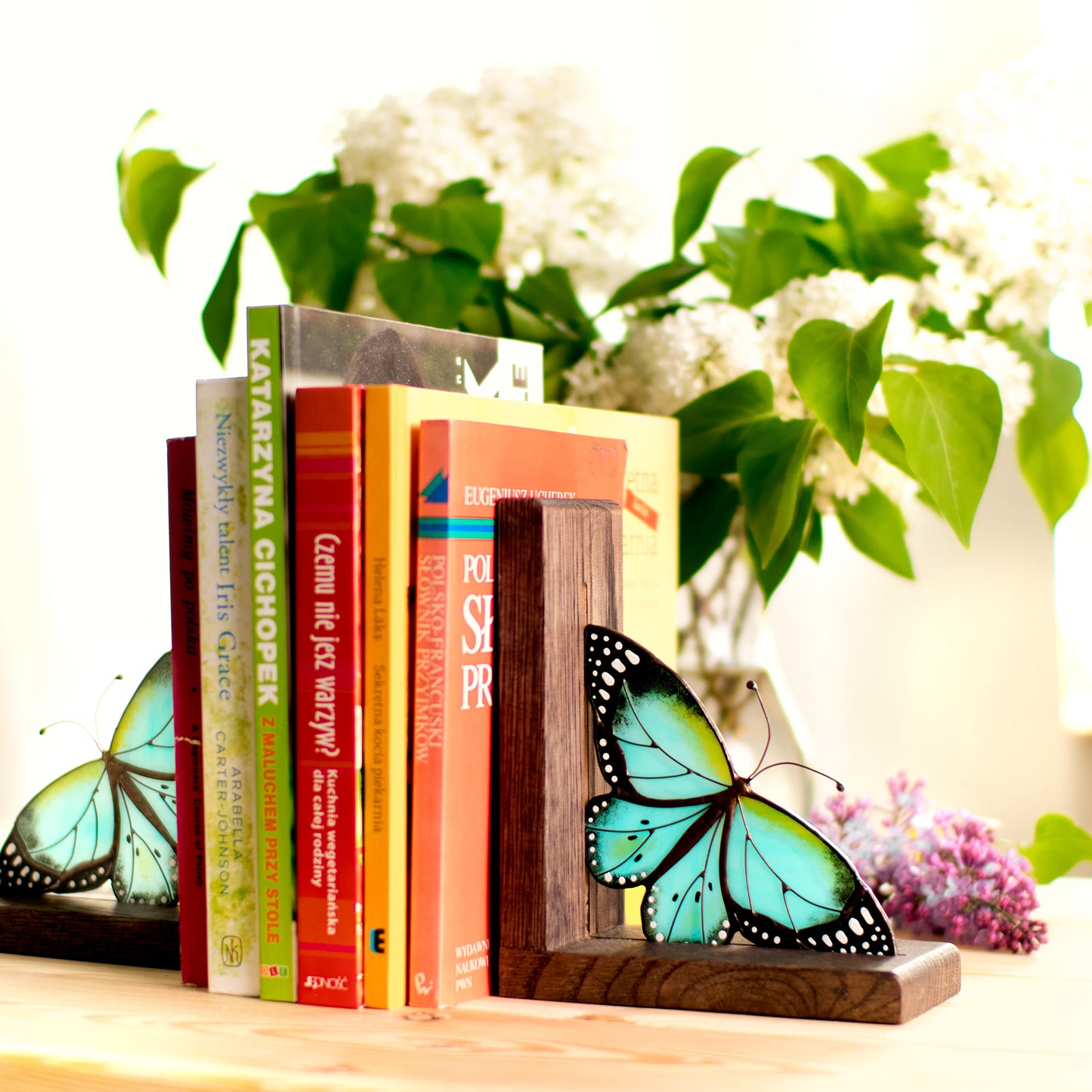 Morpho Butterfly Stained Glass Bookends