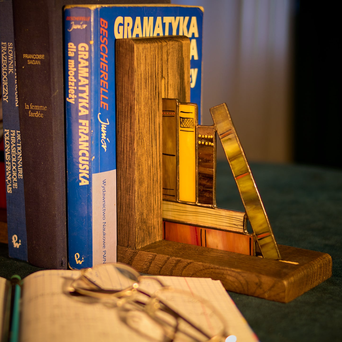 Books and Quill Stained Glass Bookends