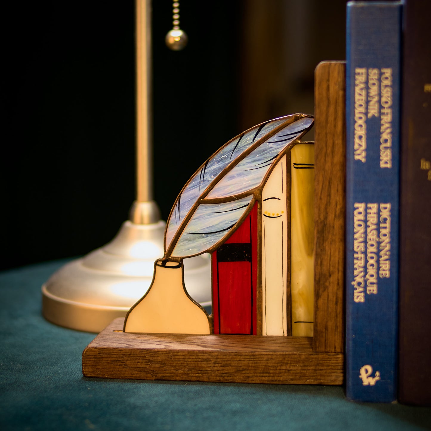 Books and Quill Stained Glass Bookends