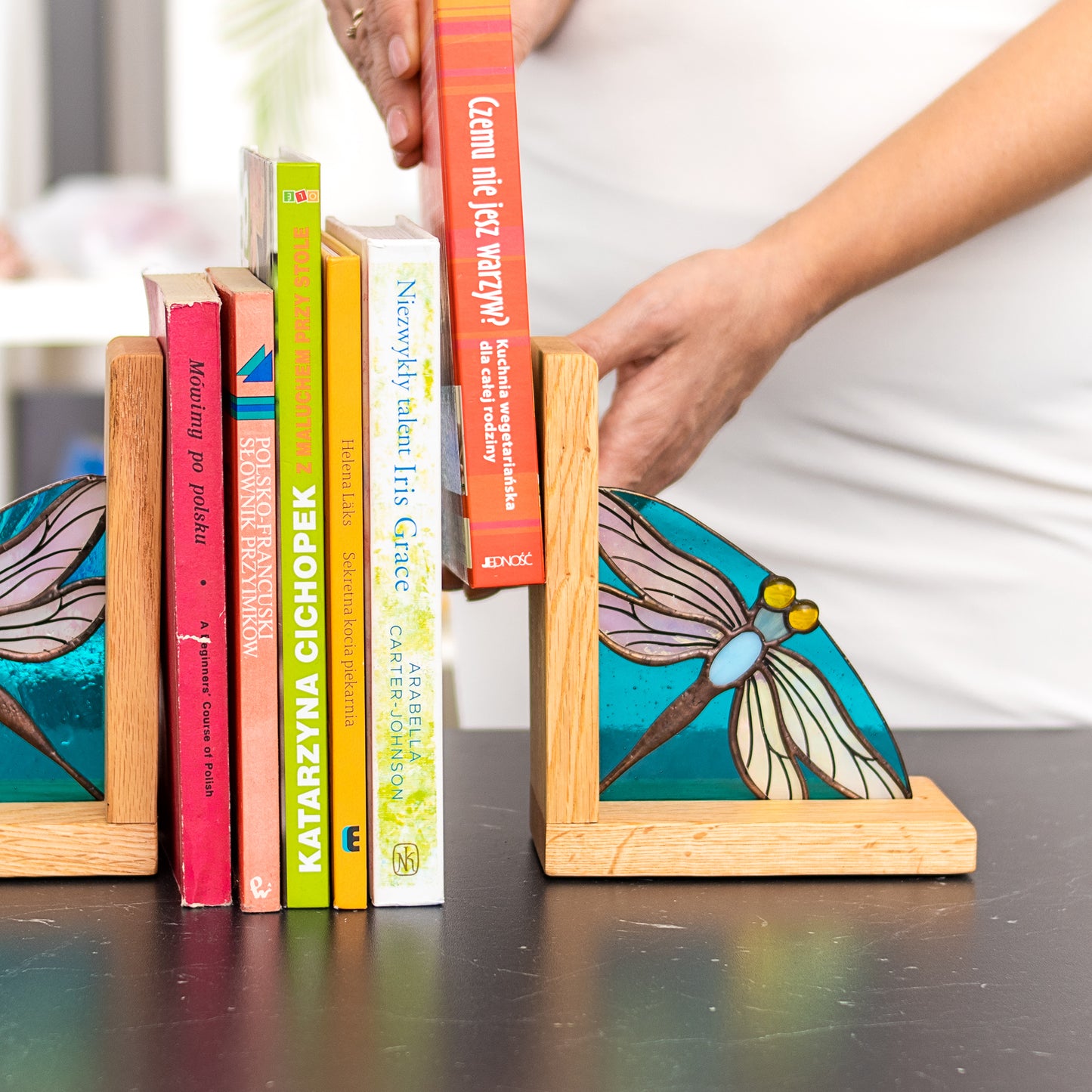 Dragonfly Stained Glass Bookends