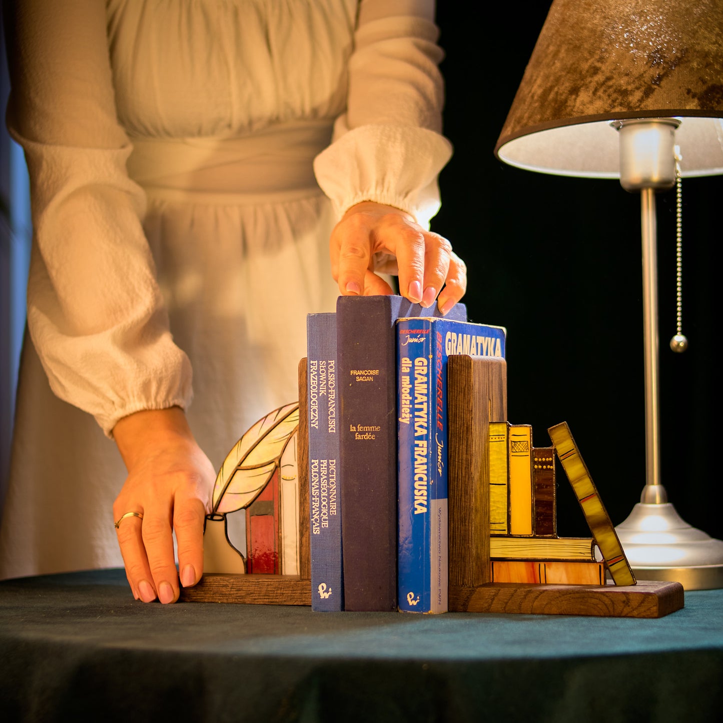 Books and Quill Stained Glass Bookends