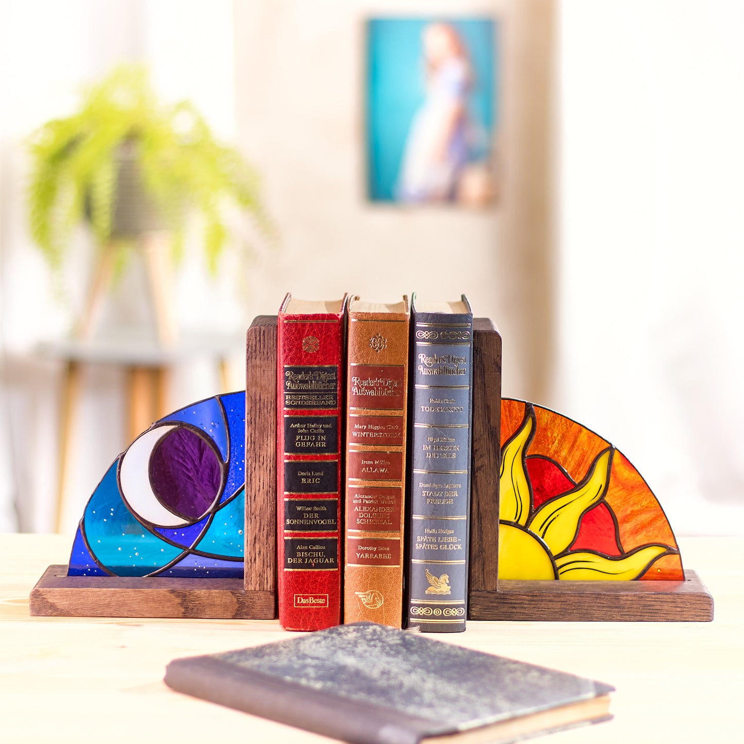 Sun and Moon Stained Glass Bookends