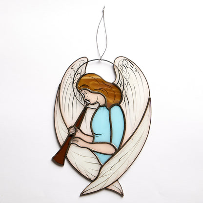 Angel with Flute Stained Glass Suncatcher