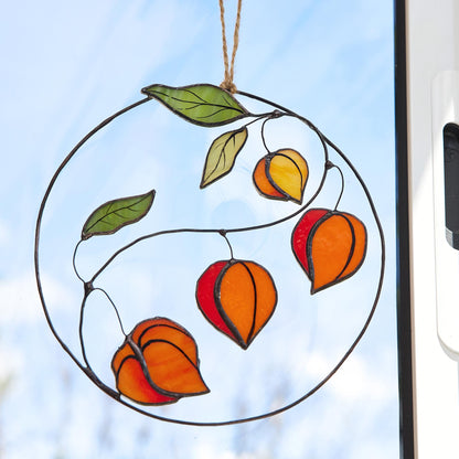 Autumn Physalis Stained Glass Suncatcher
