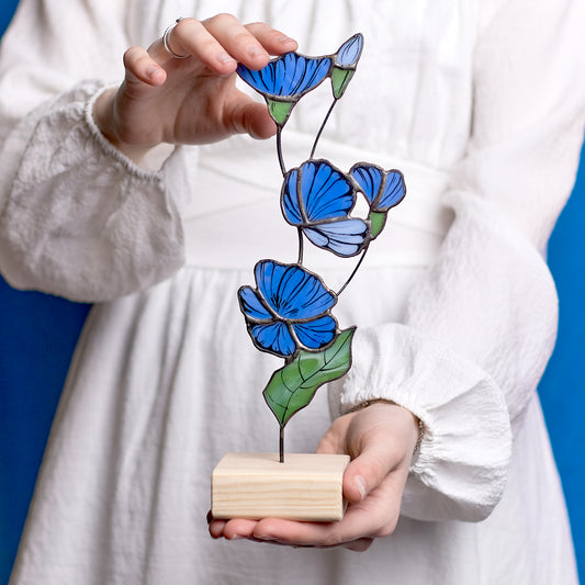 Blue Chicory Flower Stained Glass Tabletop