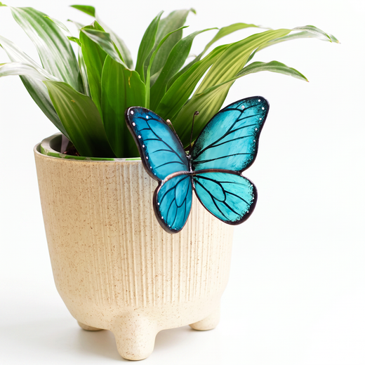 Blue Stained Glass Butterfly Pot Hanger