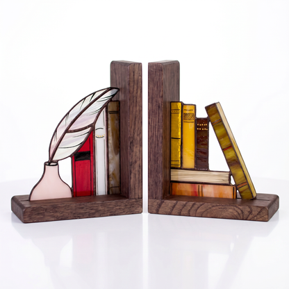 Books and Quill Stained Glass Bookends