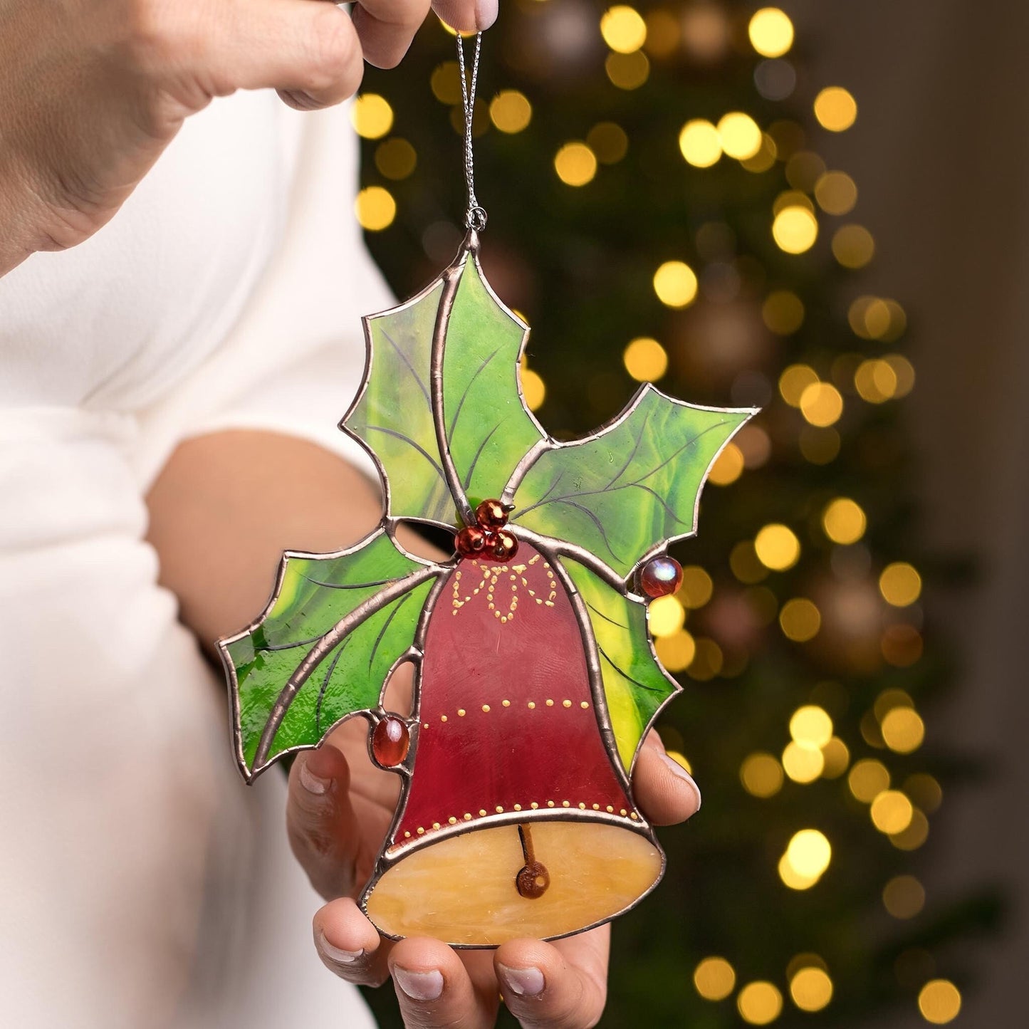 Christmas Bell Stained Glass Holiday Decoration