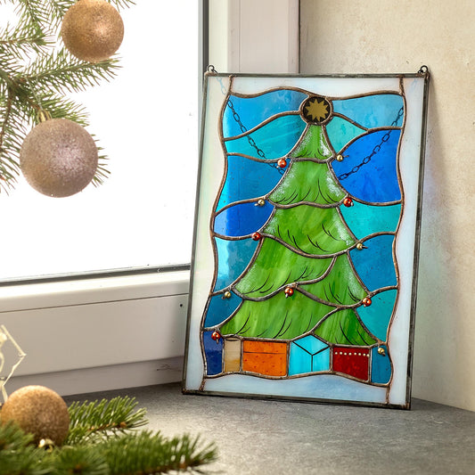 Christmas Tree Stained Glass Panel