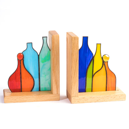 Colorful Glass Bottles Stained Glass Bookends