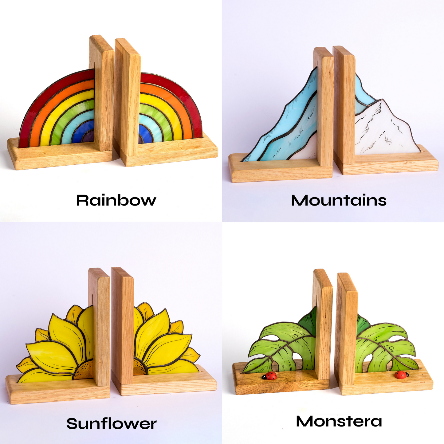 Rainbow Bookend Stained Glass - Unique Library Decor Bookends Bookshelf organizer pride gift idea