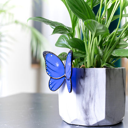 Dark Blue Butterfly Stained Glass Plant Pot Hugger