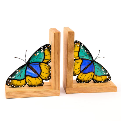 Butterfly-themed bookends with stained glass design on a white background