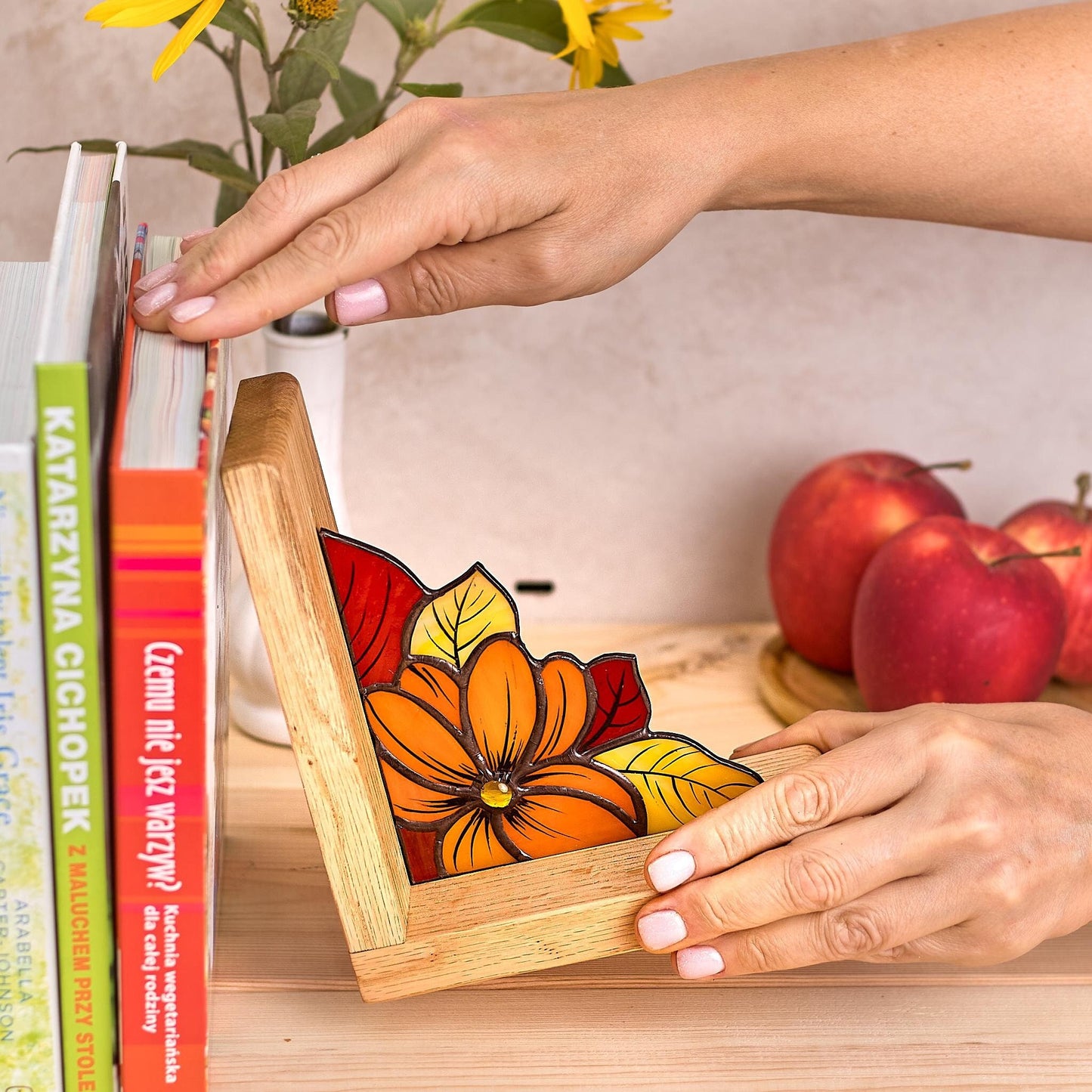 Fall Leaves Stained Glass Bookends