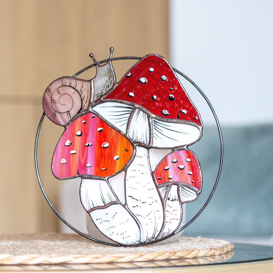 Fly Agaric Mushroom Stained Glass Suncatcher
