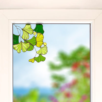 Ginkgo Leaf Stained Glass Window Corner