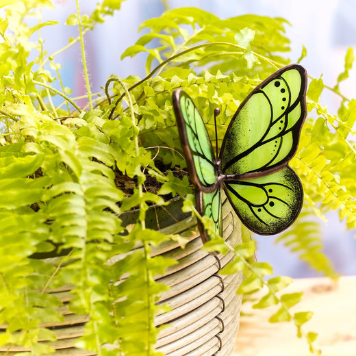 Green Butterfly Stained Glass Plant Pot Hugger