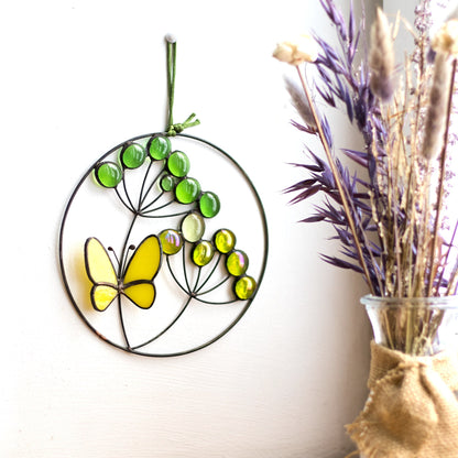 Green Dill with Butterfly Stained Glass Suncatcher