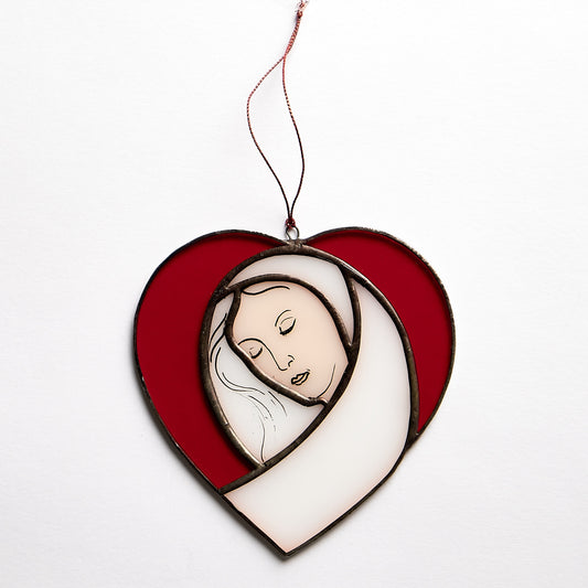 Holy Mary Stained Glass Heart Suncatcher