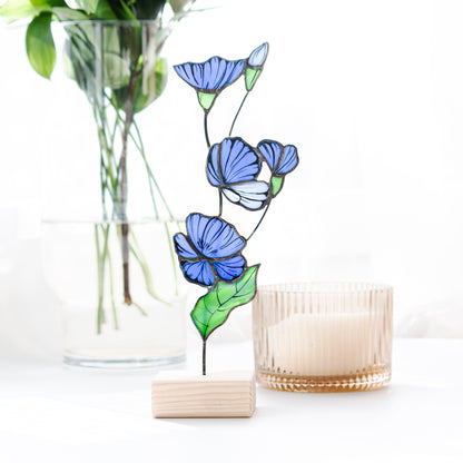Blue Chicory Flower Stained Glass Tabletop