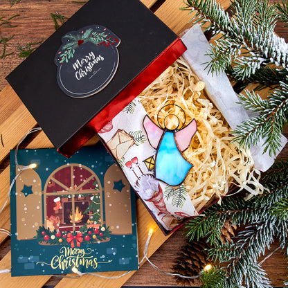Ready to Give Present for Someone Special: Angel Stained Glass Christmas Ornament in Gift Box