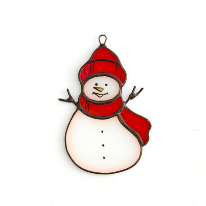 Ready to Give Christmas Present: Snowman Stained Glass Ornament in Gift Box