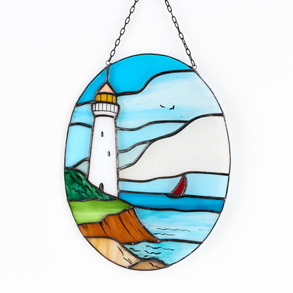 Lighthouse Stained Glass Hanging Panel