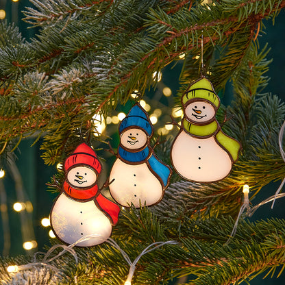 Ready to Give Christmas Present: Snowman Stained Glass Ornament in Gift Box