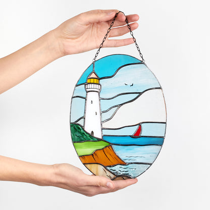 Lighthouse Stained Glass Hanging Panel