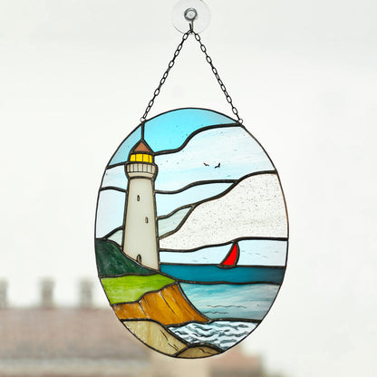 Lighthouse Stained Glass Hanging Panel