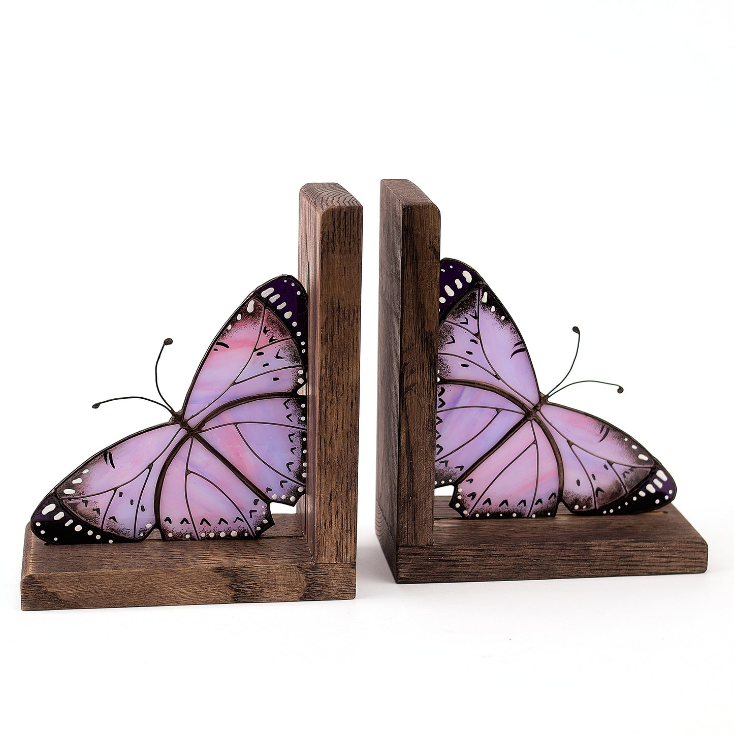 Lavender Monarch Butterfly Stained Glass Bookends