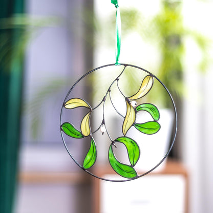 Mistletoe Wreath Stained Glass Suncatcher